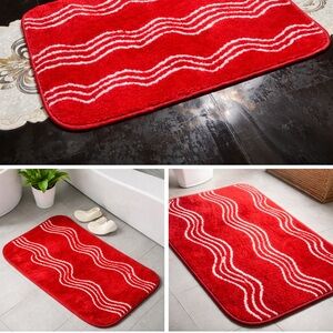 Luxurious Red and White Wave Bath Mat